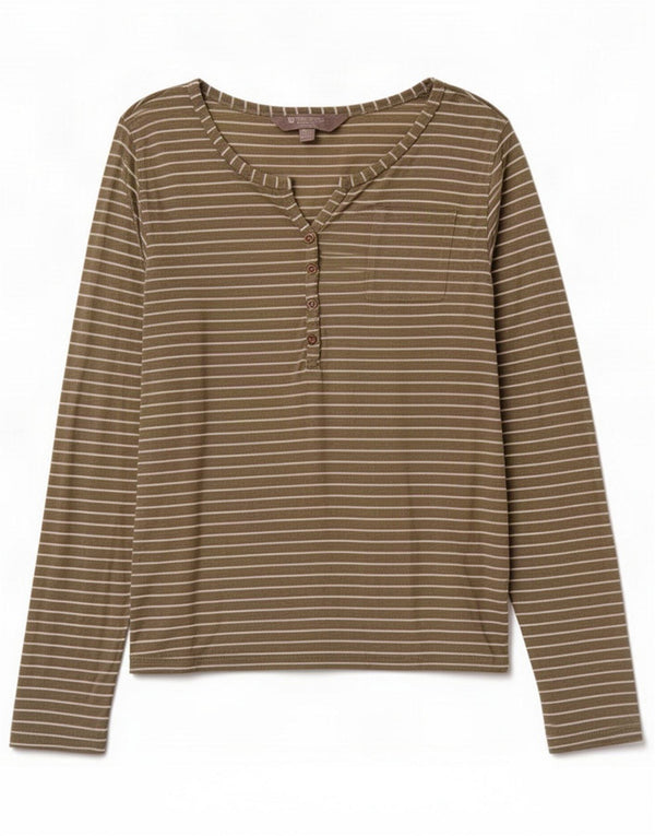 Top feminino de manga comprida Mountain Warehouse Reino Unido 14 risca de giz cáqui grande