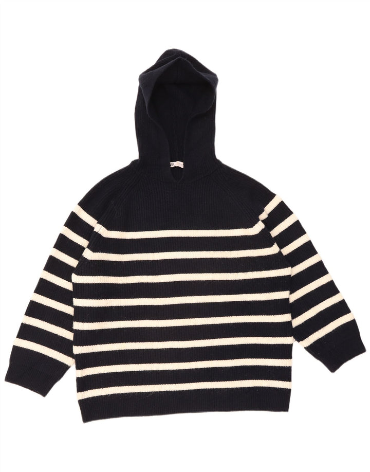 Zara Suéter feminino com capuz grande e grande, Reino Unido 14, médio, preto, listrado