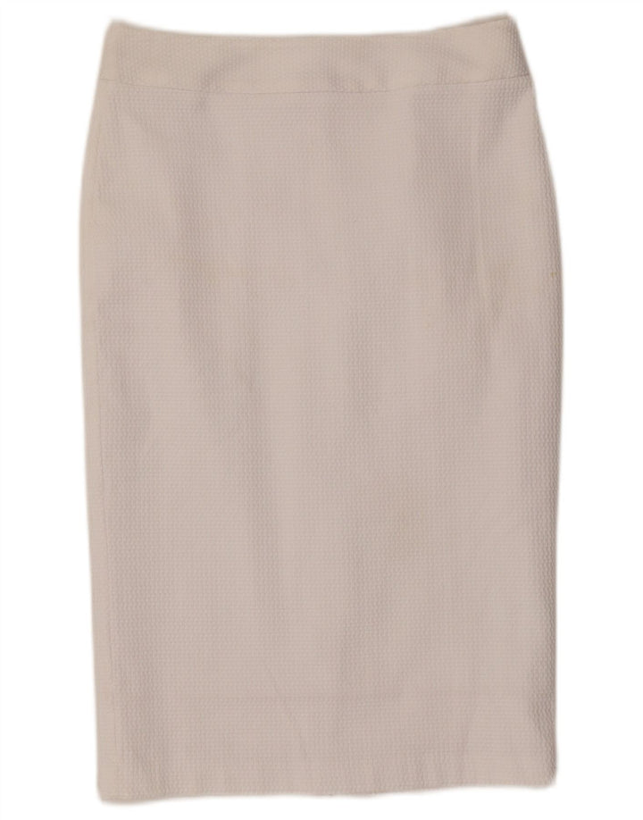 Saia lápis feminina Marks & Spencer Reino Unido 10 pequena W30 poliéster branco