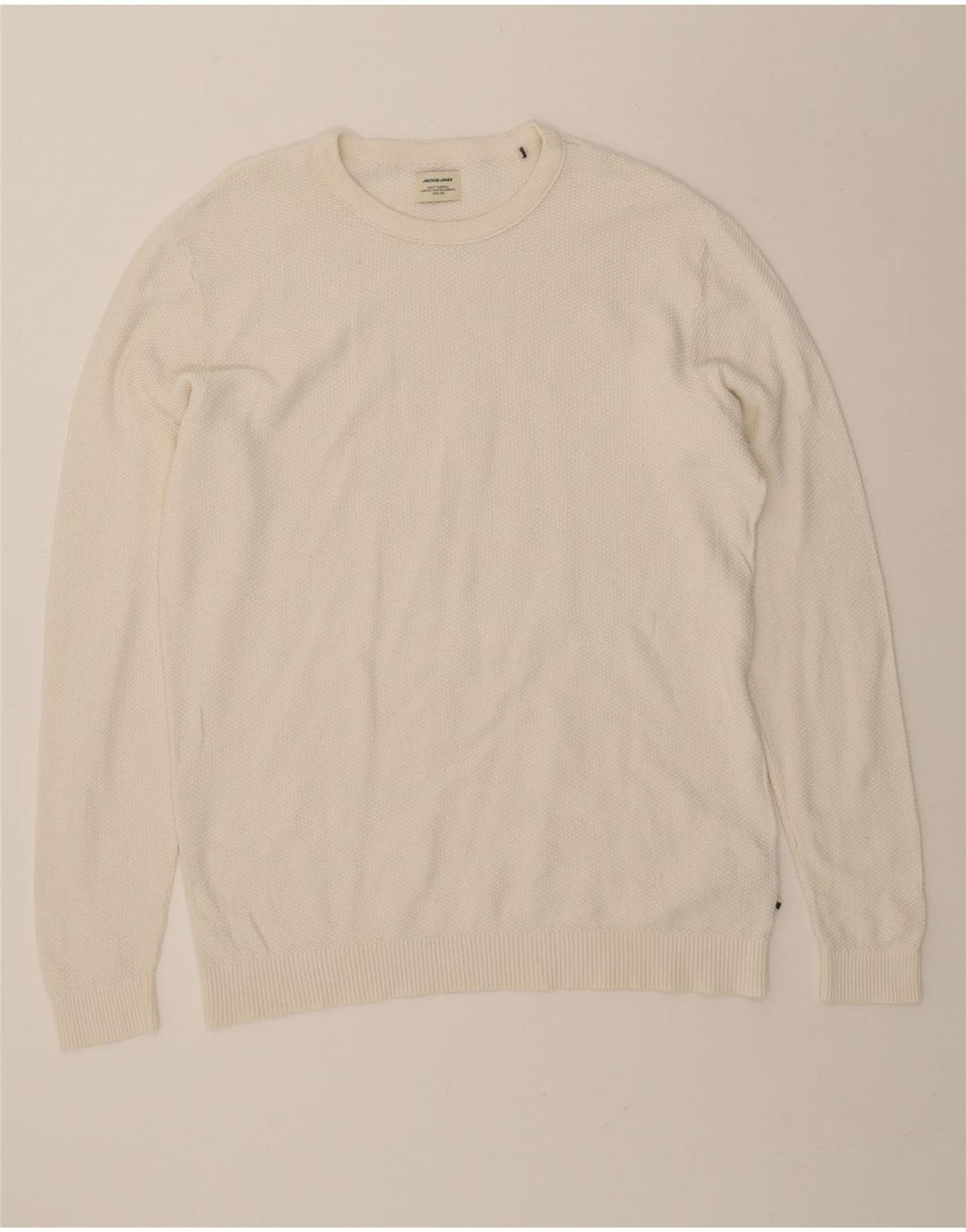 JACK & JONES Mens Crew Neck Jumper Sweater XL Off White Cotton Vintage Jack & Jones and Second-Hand Jack & Jones from Messina Hembry 