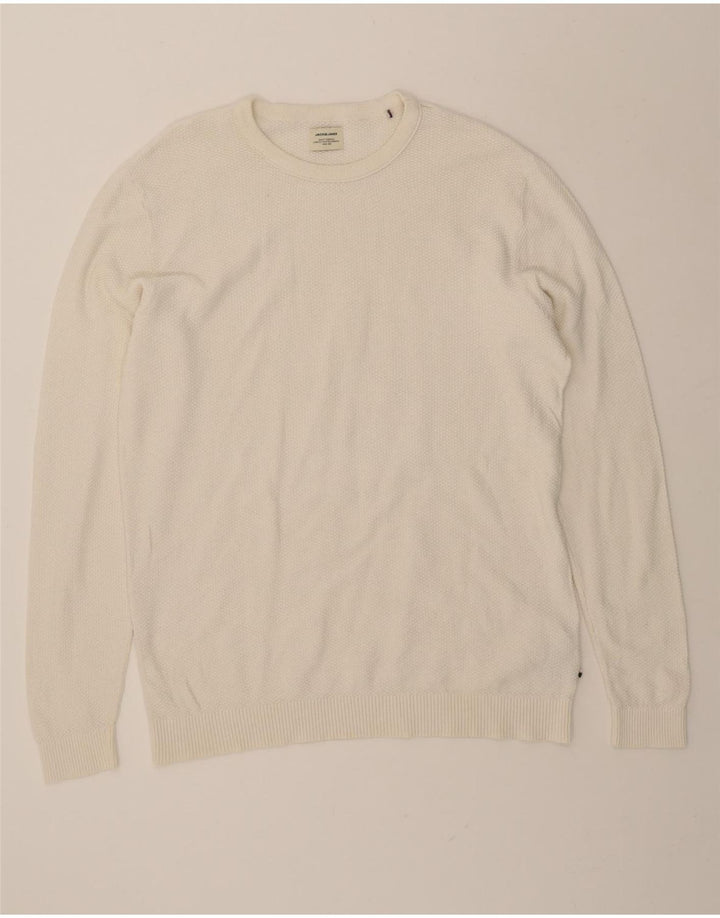 JACK & JONES Mens Crew Neck Jumper Sweater XL Off White Cotton Vintage Jack & Jones and Second-Hand Jack & Jones from Messina Hembry 