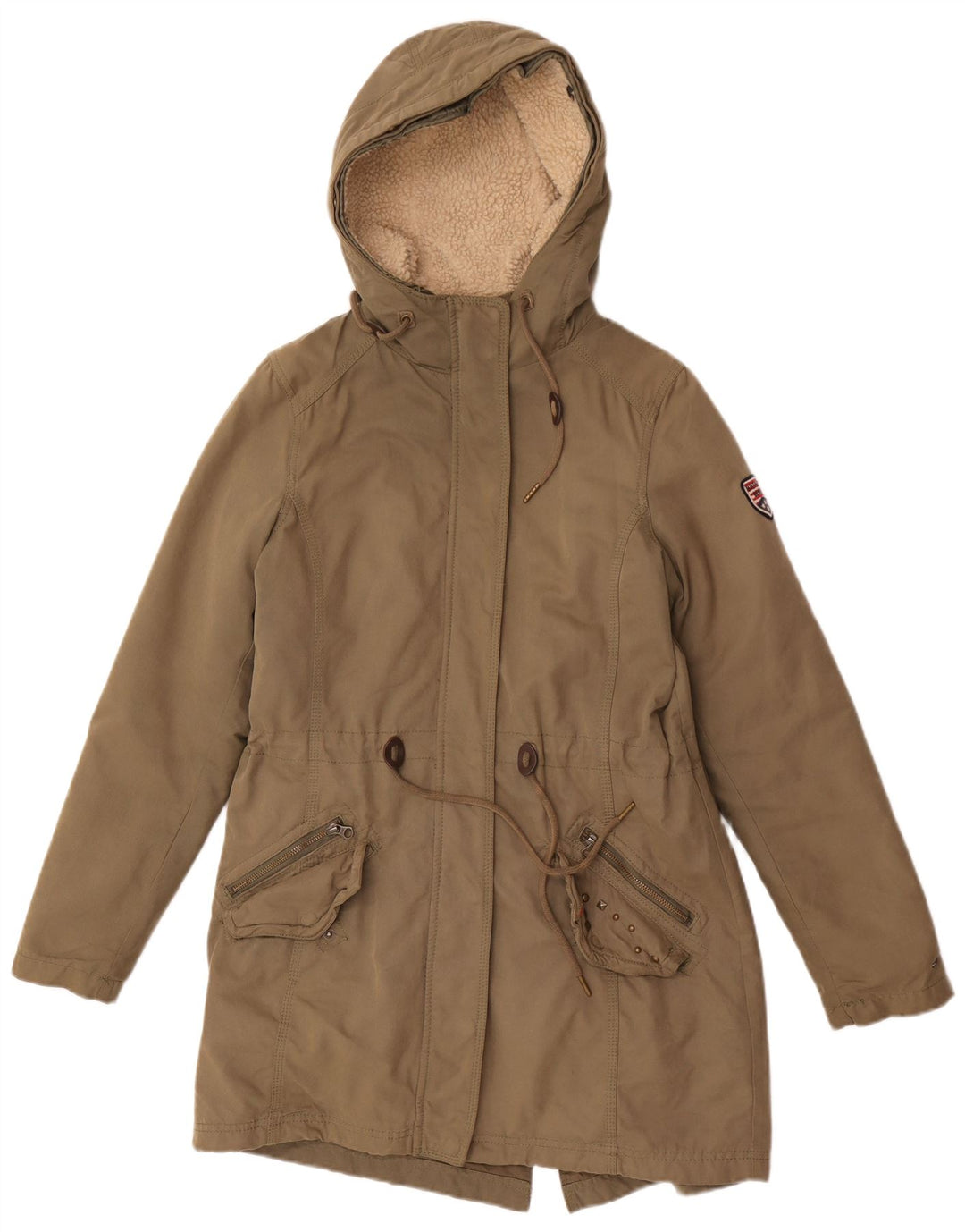 Jaqueta Parka Tommy Hilfiger Feminina Oversized com Capuz Reino Unido 10 Pequena Caqui