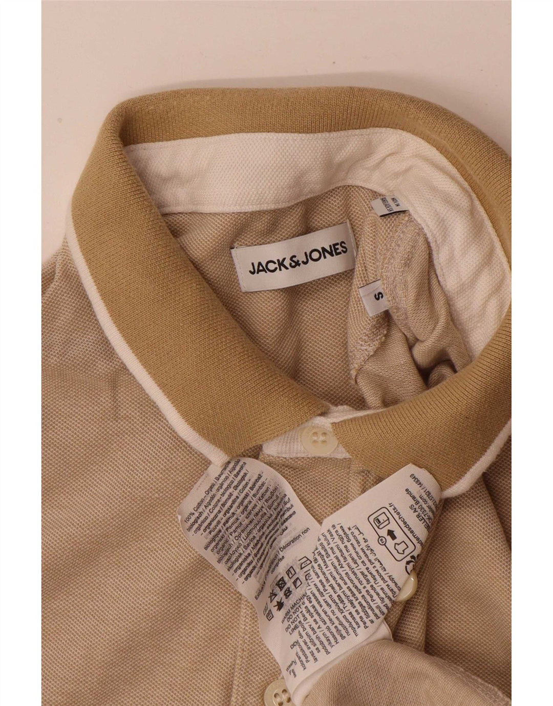 Camisa polo masculina Jack & Jones pequena bege algodão