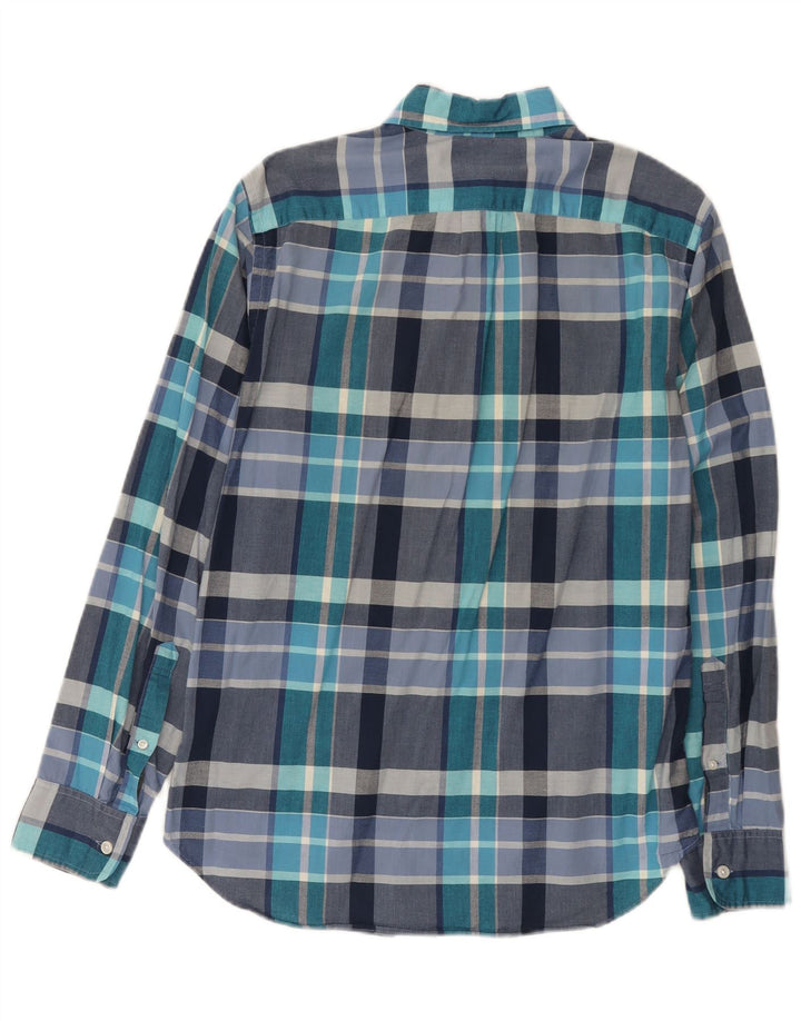 Camisa masculina J. Crew pequena xadrez azul de algodão