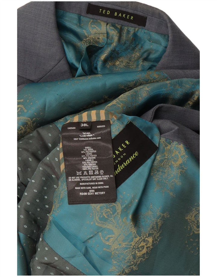 Jaqueta blazer masculina de 2 botões Ted Baker Reino Unido 38 lã cinza médio