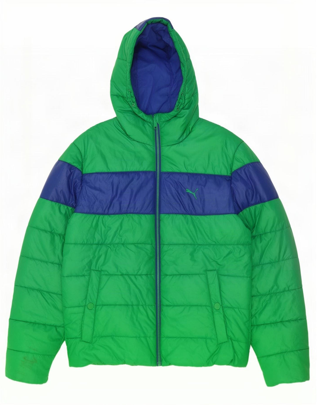 Jaqueta acolchoada com capuz masculina Puma UK 40 grande poliéster colorblock verde