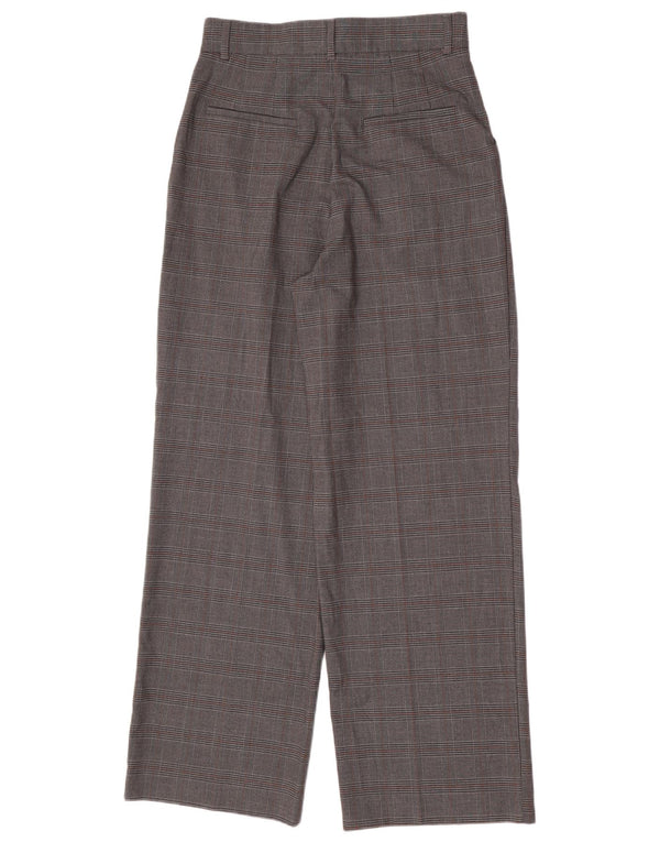 Zara Calça feminina casual de perna larga Reino Unido 8 pequena W26 L30 xadrez cinza