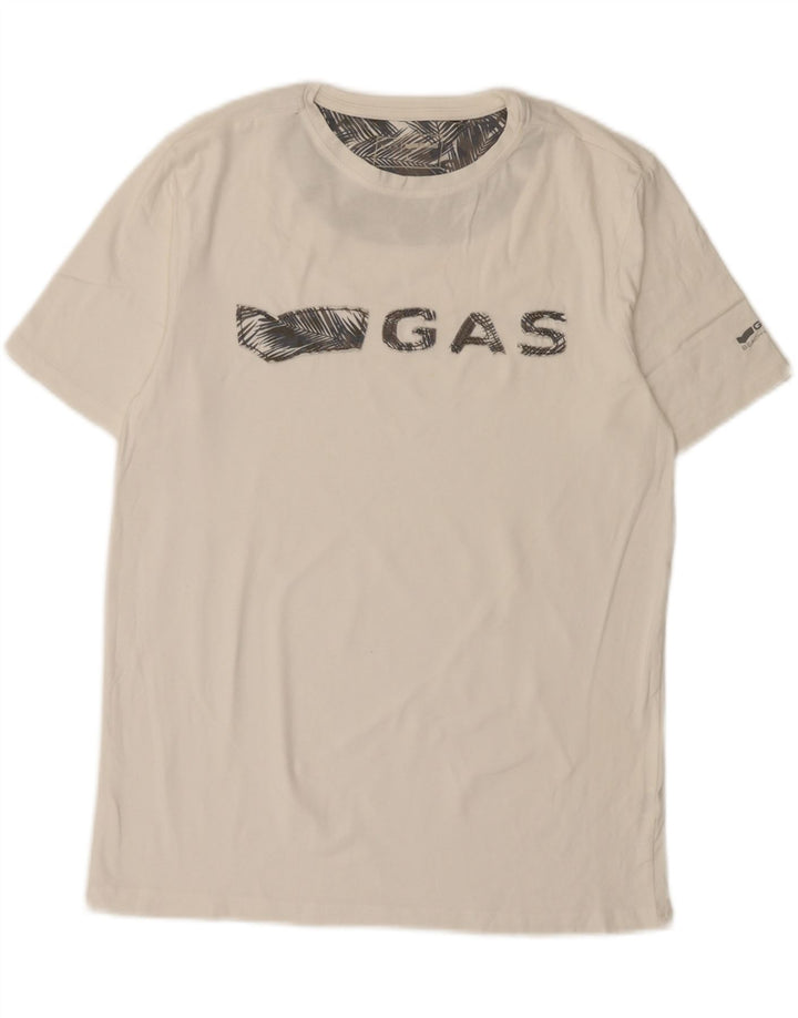 Camiseta gráfica masculina Gas Top grande de algodão branco