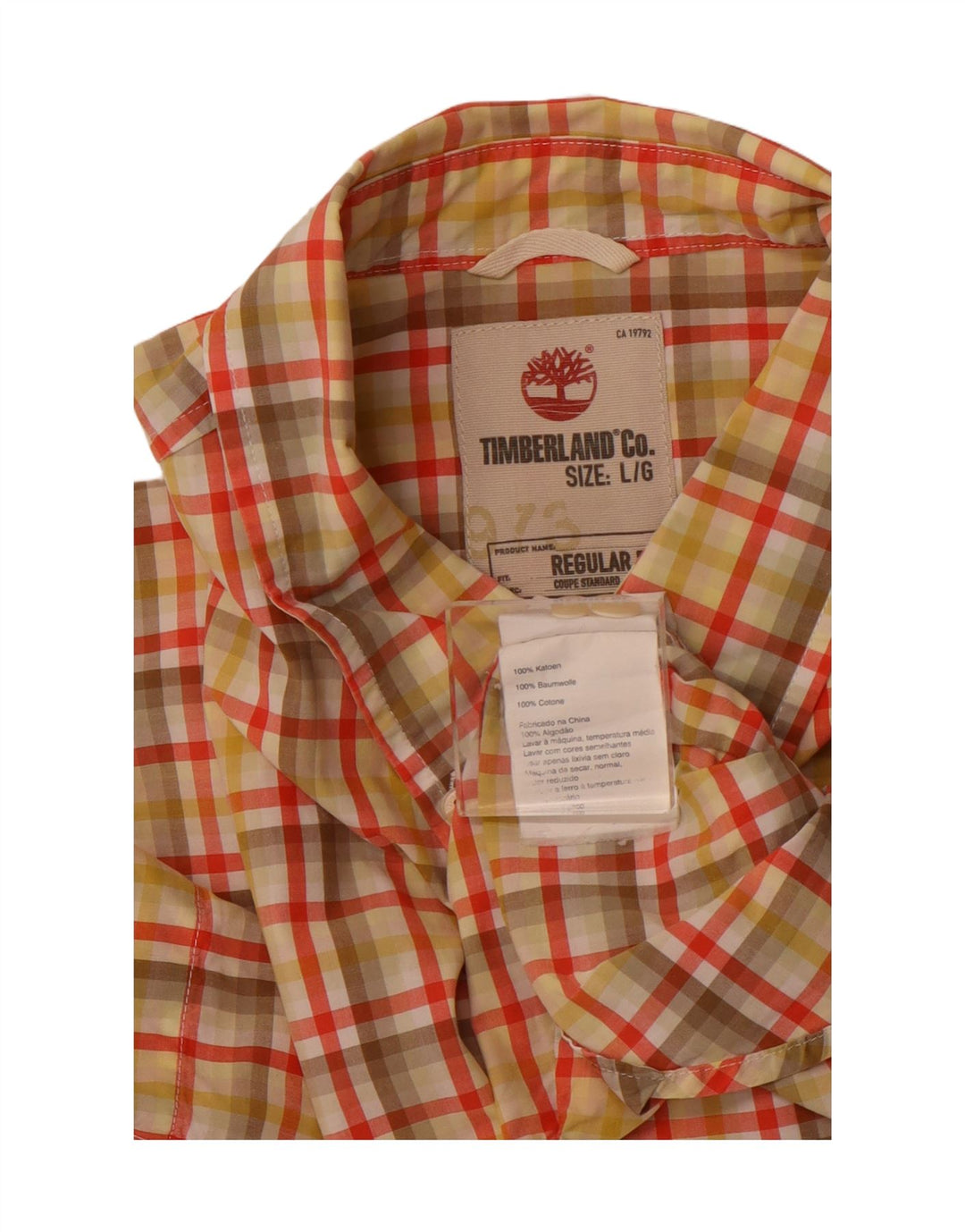 Camisa masculina TIMBERLAND Grant Fit Regular Fit grande xadrez laranja