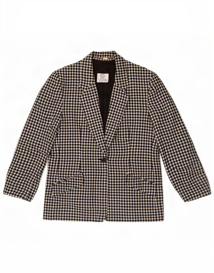 Jaqueta blazer feminina Viyella com 1 botão Reino Unido 12 médio preto gingham lã nova