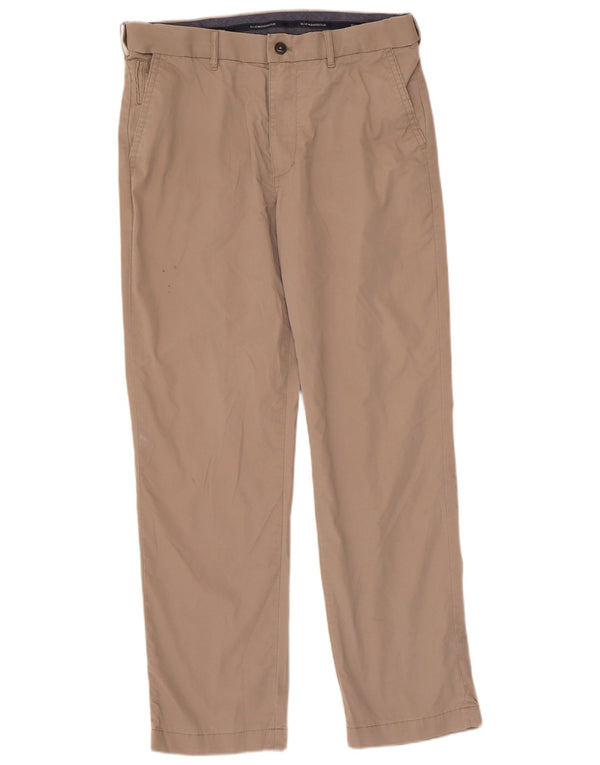 Calça chino reta masculina Marks & Spencer W32 L29 algodão bege