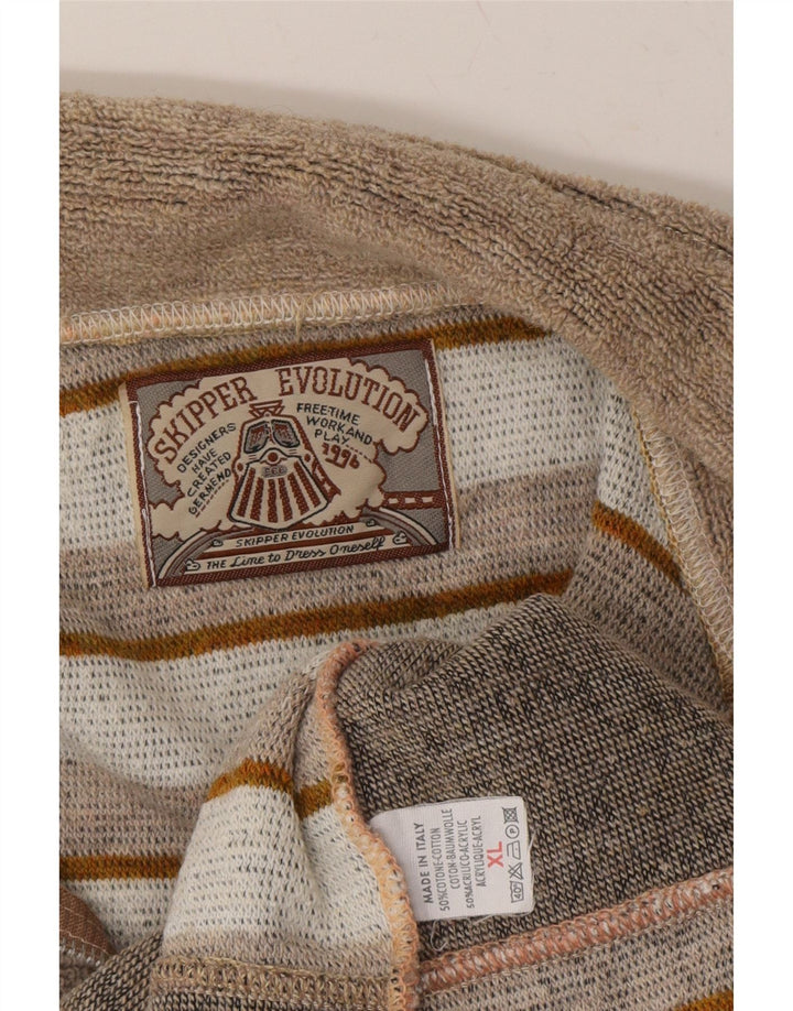 VINTAGE Mens Polo Neck Jumper Sweater XL Beige Striped Cotton Vintage Vintage and Second-Hand Vintage from Messina Hembry 