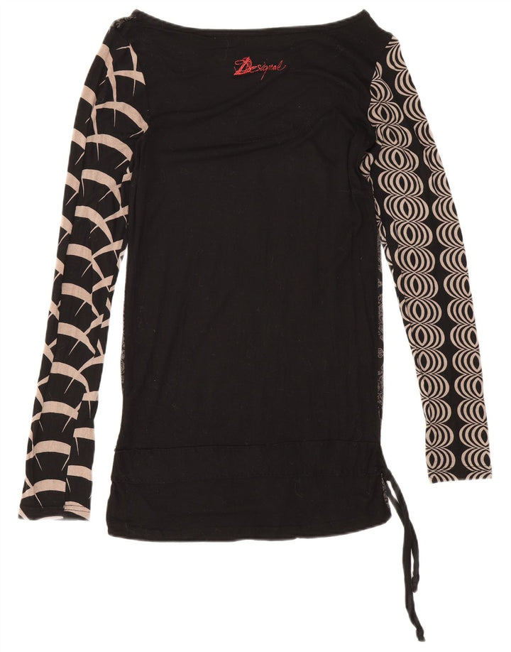 Top gráfico feminino Desigual manga comprida UK 12 médio preto viscose