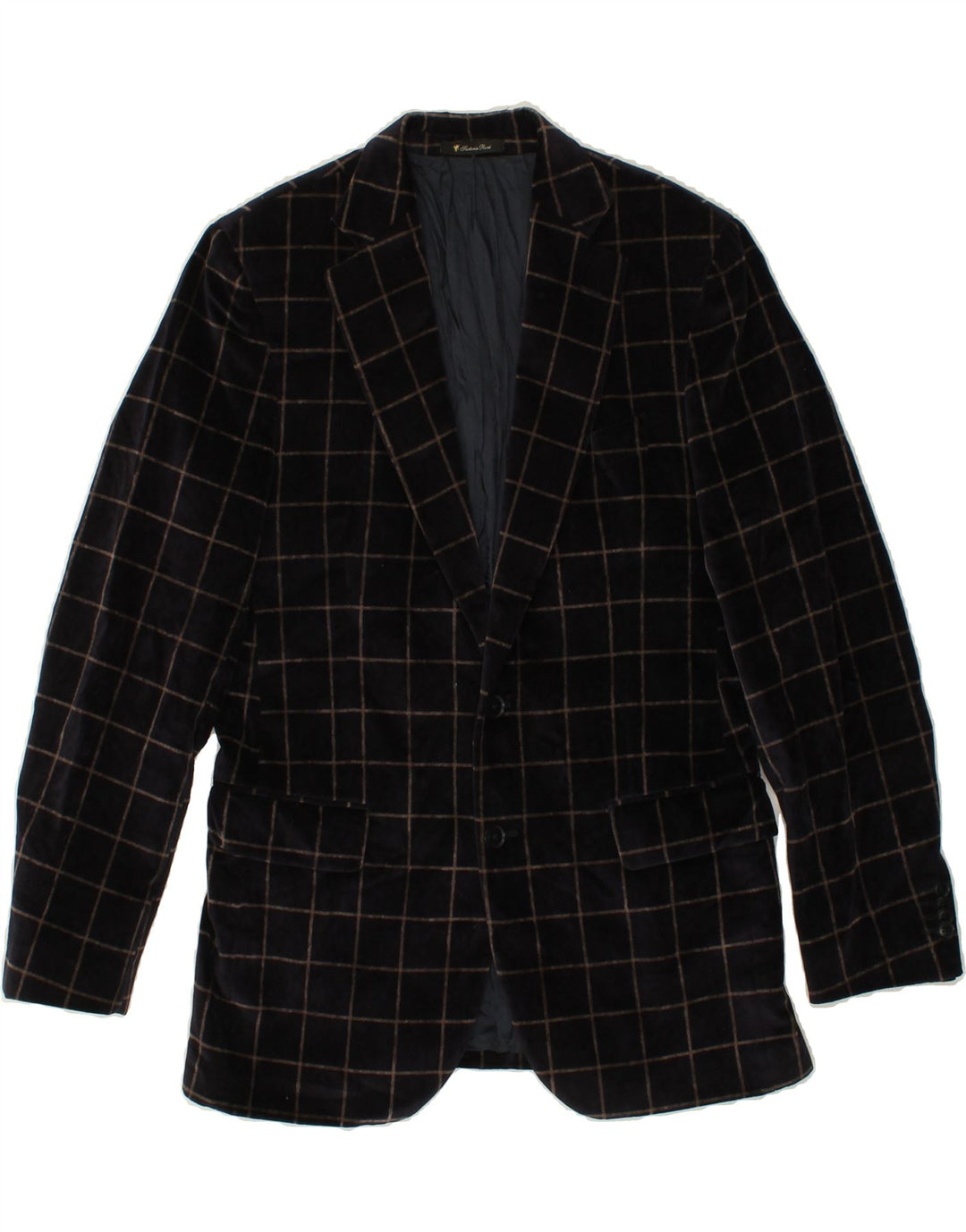 ERMENEGILDO ZEGNA Jaqueta blazer masculina de 2 botões IT 46 pequena xadrez azul marinho