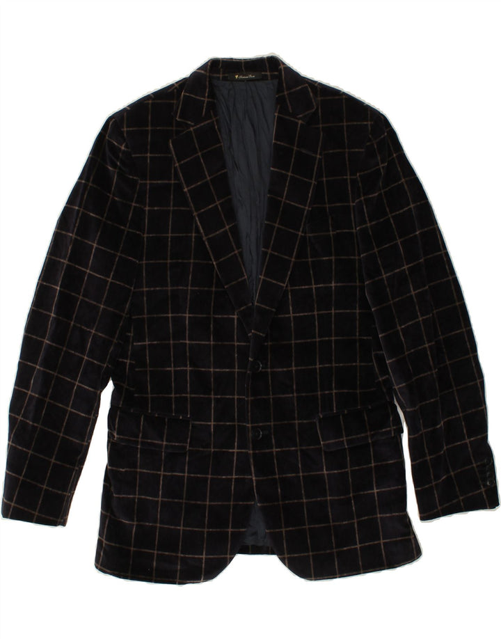 ERMENEGILDO ZEGNA Jaqueta blazer masculina de 2 botões IT 46 pequena xadrez azul marinho
