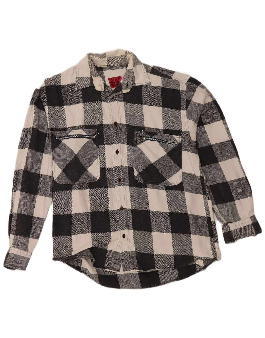 Camisa masculina vintage de flanela, algodão guingão preto médio