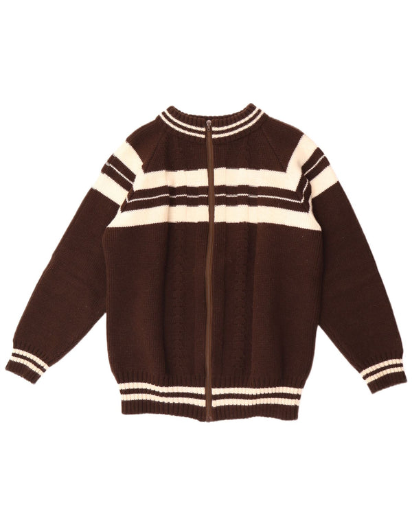 Suéter cardigã masculino vintage pequeno listrado marrom