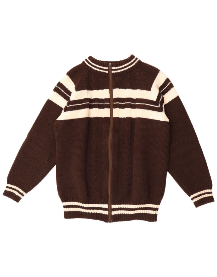 Suéter cardigã masculino vintage pequeno listrado marrom