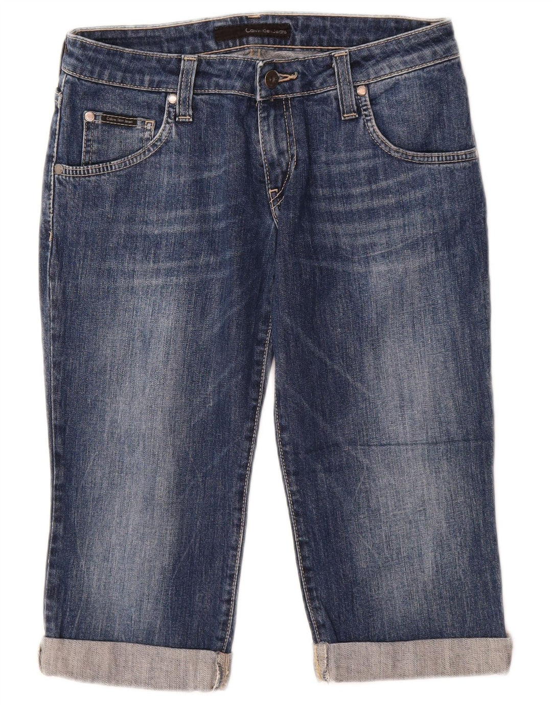 Bermuda jeans feminina Calvin Klein W29 algodão azul médio