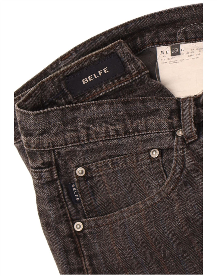 Belfe Mens Straight Jeans W33 L33 Cinza Listrado Algodão
