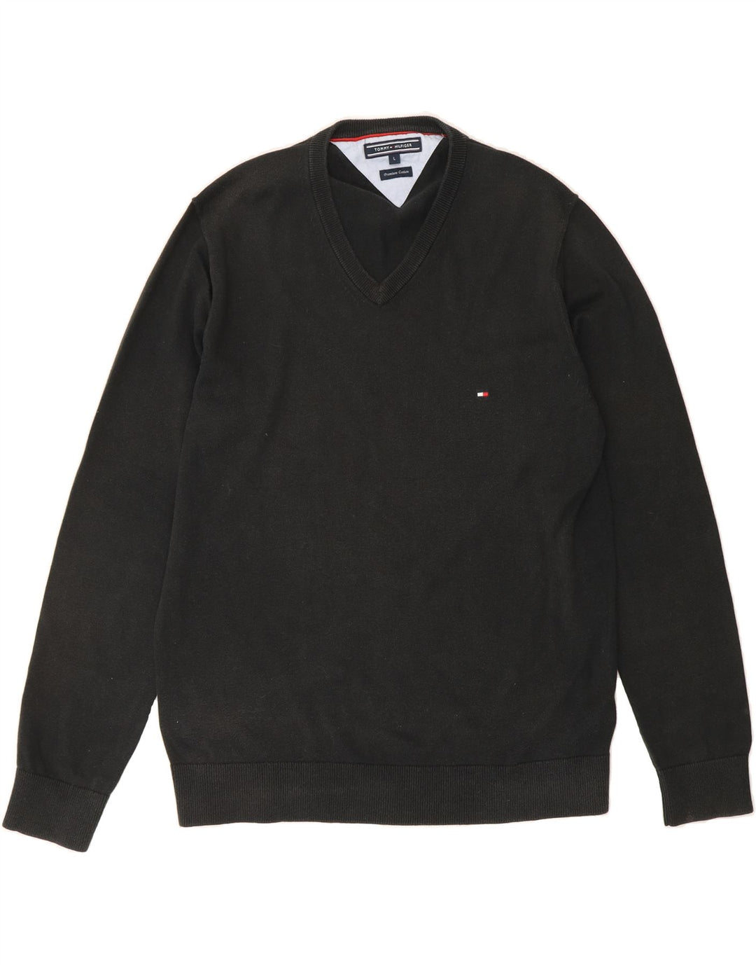 TOMMY HILFIGER Mens V-Neck Jumper Sweater Large Black Cotton Vintage Tommy Hilfiger and Second-Hand Tommy Hilfiger from Messina Hembry 