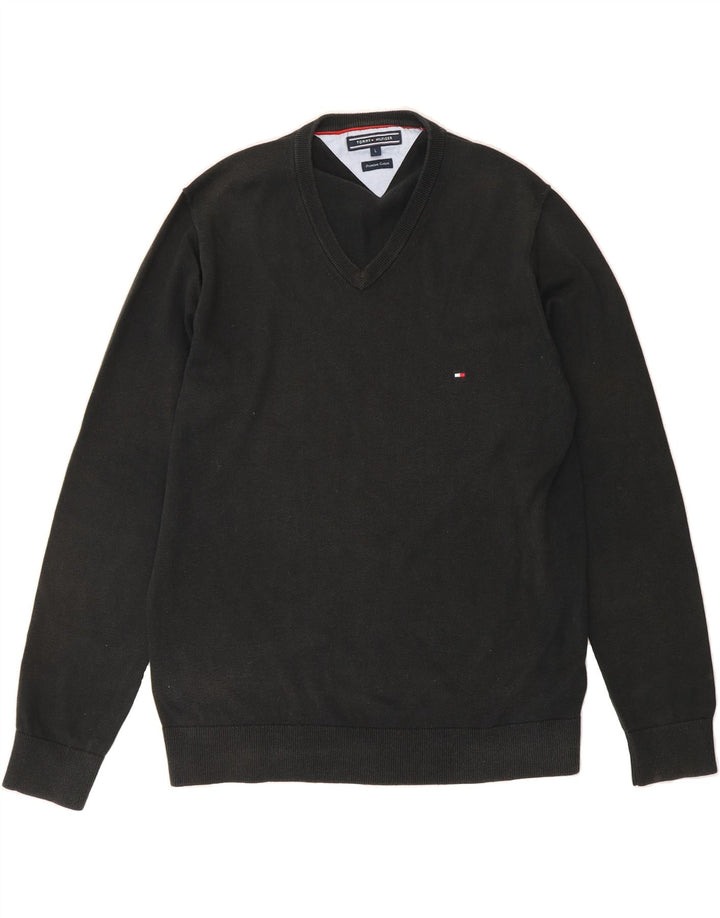 TOMMY HILFIGER Mens V-Neck Jumper Sweater Large Black Cotton Vintage Tommy Hilfiger and Second-Hand Tommy Hilfiger from Messina Hembry 