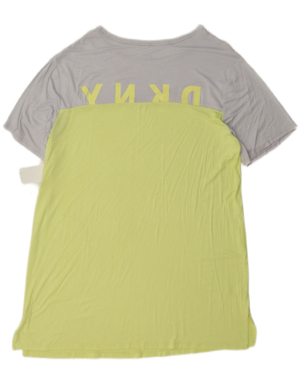 Vestido camiseta feminino Dkny com estampa gráfica Reino Unido 16 grande rayon amarelo colorido