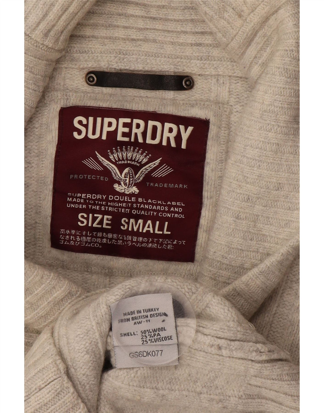Suéter cardigã feminino SUPERDRY UK 10 pequeno lã branca