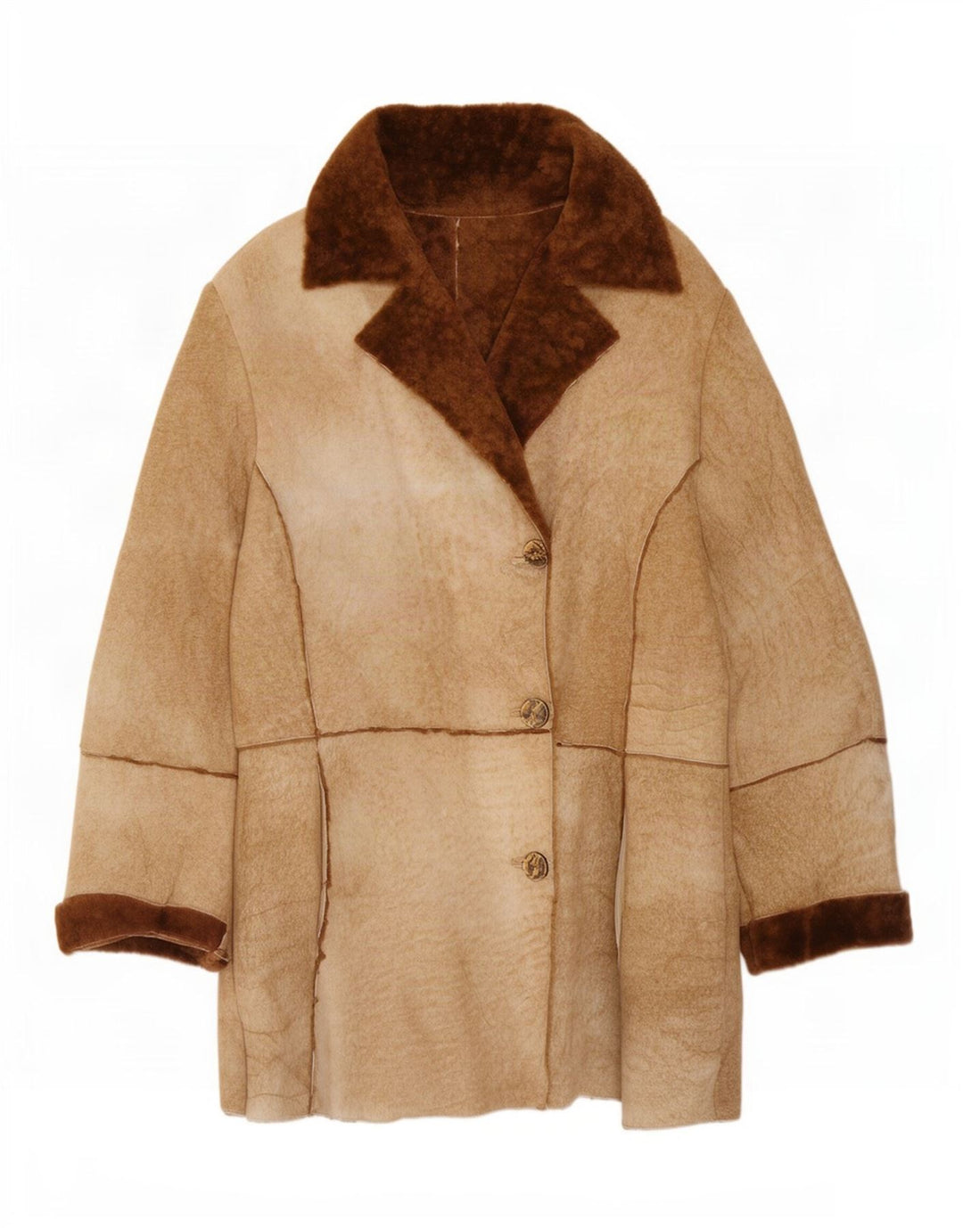 Jaqueta Shearling Feminina Vintage Reino Unido 14 Marrom Médio