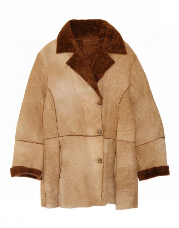 Jaqueta Shearling Feminina Vintage Reino Unido 14 Marrom Médio