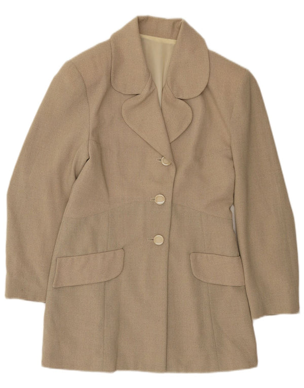 Jaqueta blazer feminina vintage com 3 botões e manga 3/4 Reino Unido 12 bege médio