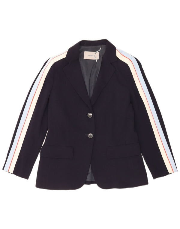 Jaqueta blazer feminina Marella com 2 botões UK 8 pequena azul marinho listrado acetato