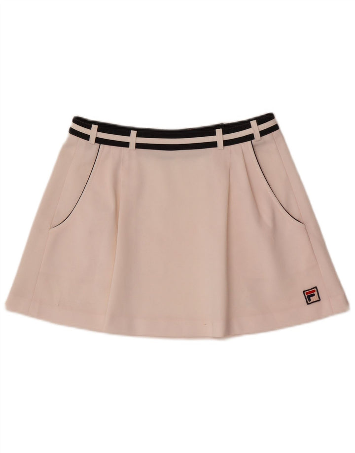 Mini saia de tênis feminina Fila UK 12 poliéster listrado branco médio