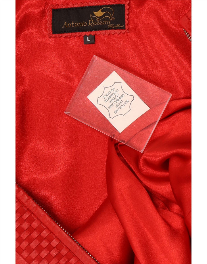 VINTAGE Womens Leather Jacket UK 14 Large Red Striped Leather