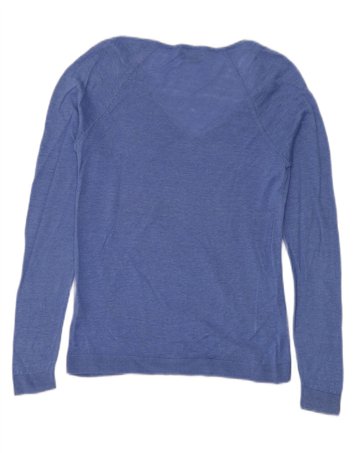 Suéter feminino Massimo Dutti com decote em V UK 12 linho azul médio
