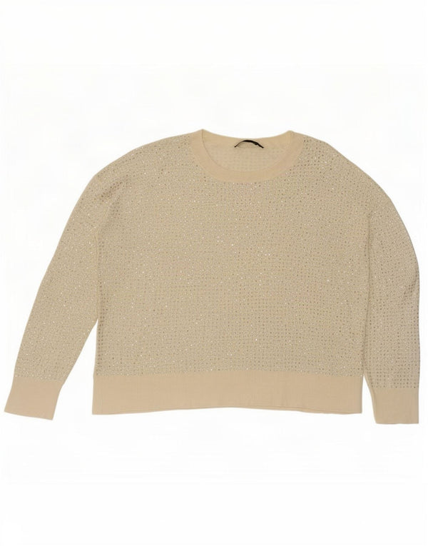 Zara Suéter feminino com gola redonda, Reino Unido 16, grande, bege