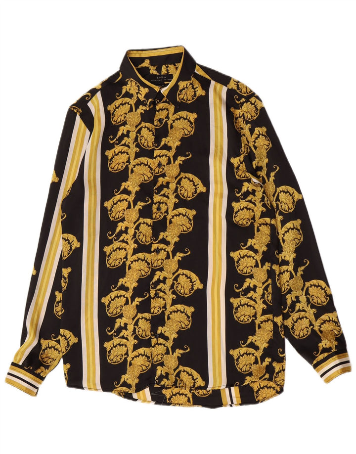 Camisa masculina Zara Regular Fit pequena preta Paisley