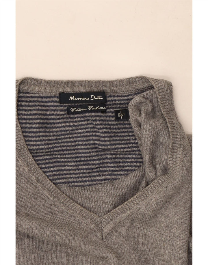 Suéter masculino Massimo Dutti com decote em V grande algodão cinza