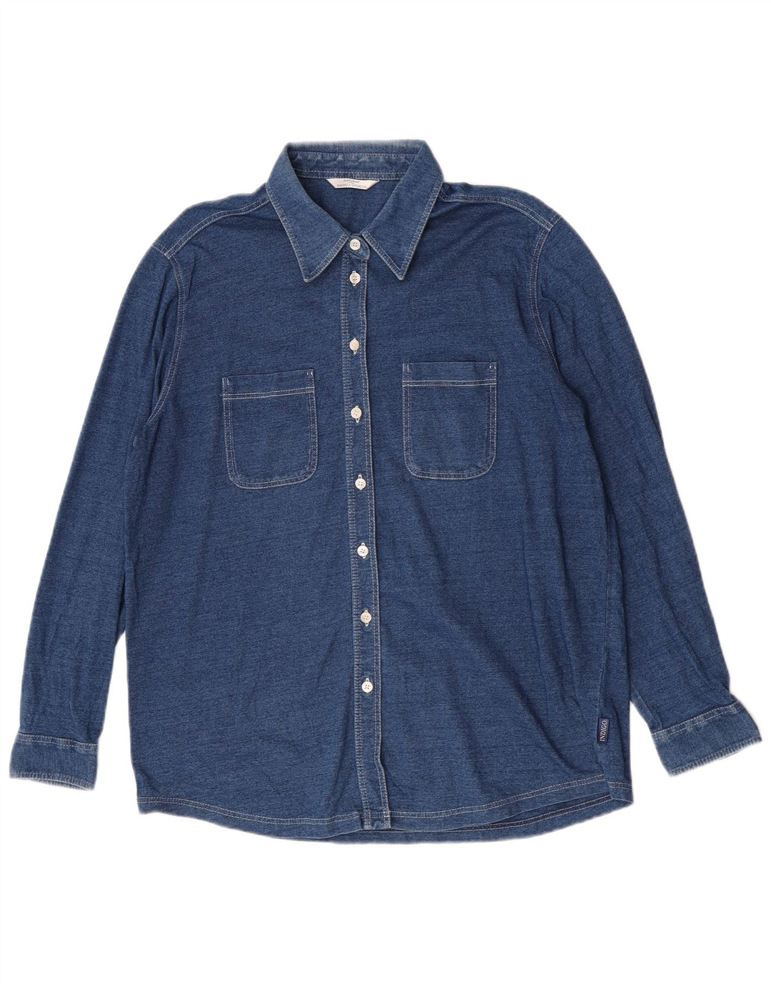 Camisa feminina Marks & Spencer Reino Unido 14 algodão azul marinho médio