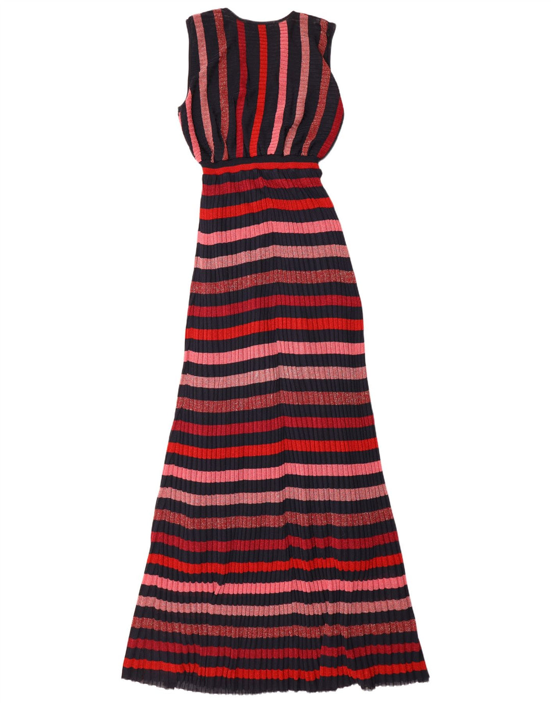 Vestido maxi feminino sem mangas Zara UK 12 médio listrado multicolorido