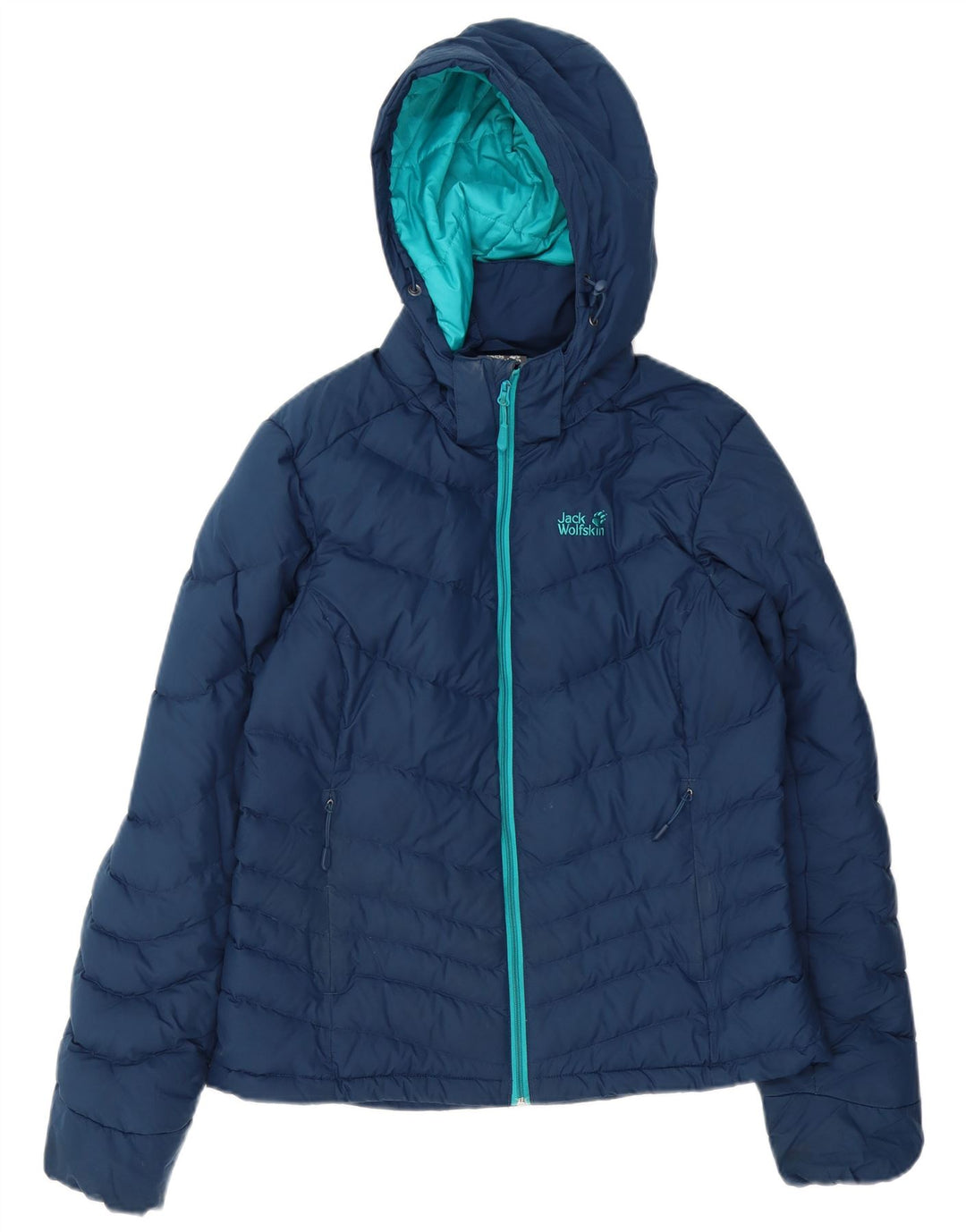 Jaqueta feminina acolchoada com capuz Jack Wolfskin Reino Unido 8/10 pequena azul marinho poliéster