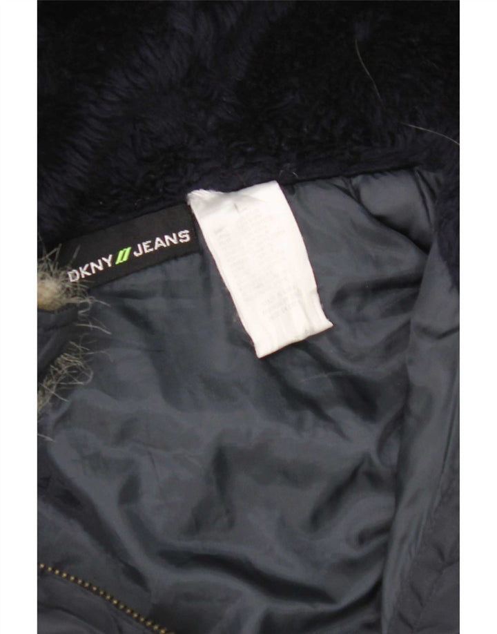 Jaqueta bomber feminina com capuz Dkny Reino Unido 16 grande azul marinho nylon