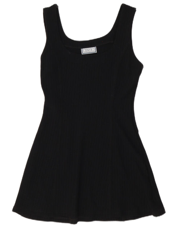 Vestido feminino Onyx sem mangas em linha A UK 12 médio preto poliamida