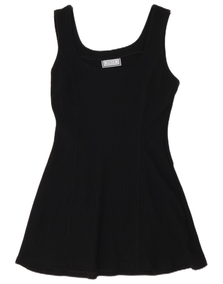 Vestido feminino Onyx sem mangas em linha A UK 12 médio preto poliamida