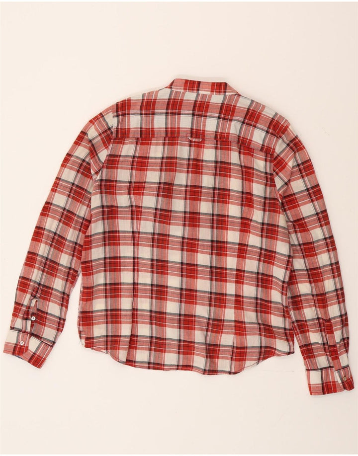 Camisa feminina Zara com babados na frente Reino Unido 18 XL algodão xadrez vermelho