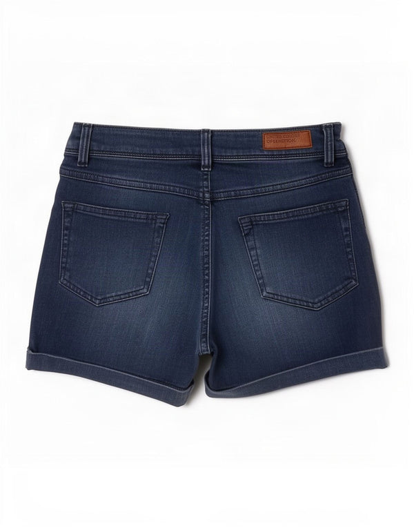 Shorts jeans feminino Benetton pequeno W26 algodão azul marinho