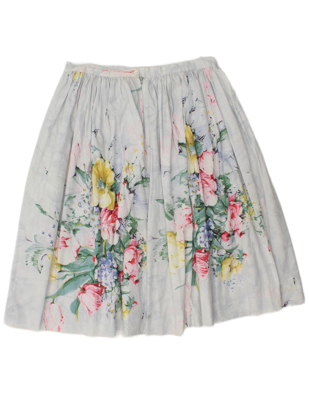 Saia feminina vintage plissada linha A W30 médio floral branco