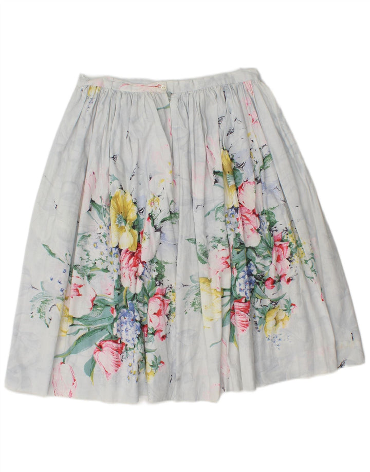 Saia feminina vintage plissada linha A W30 médio floral branco