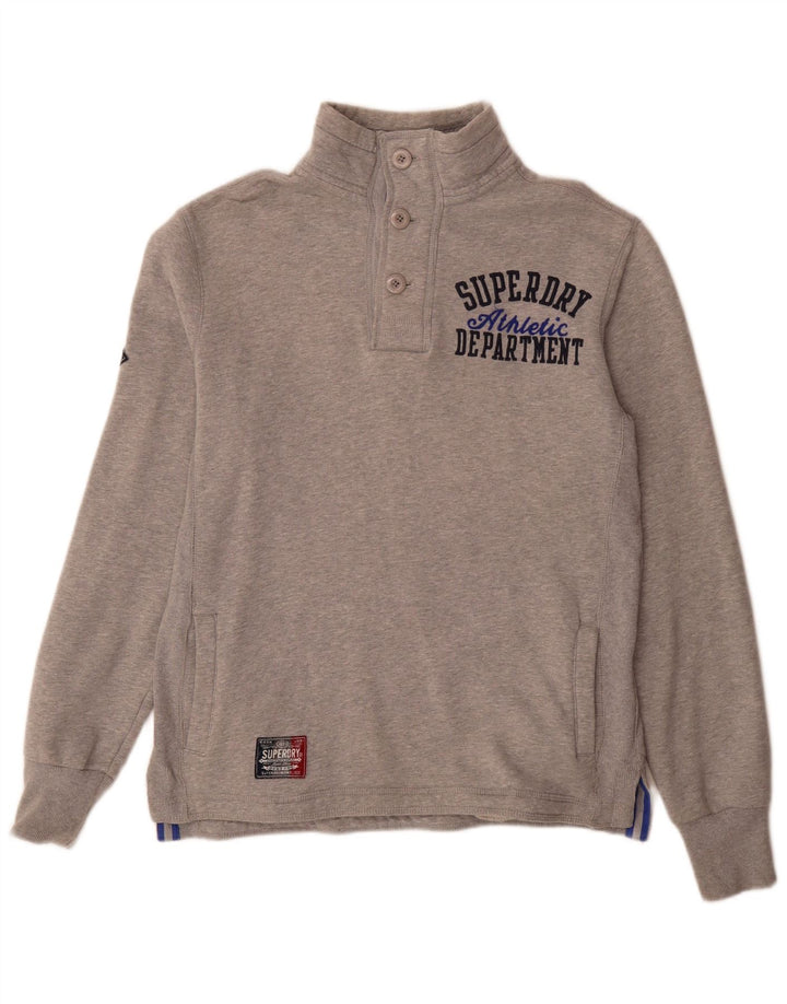 Suéter masculino Superdry com gola redonda e botão gráfico pequeno algodão cinza