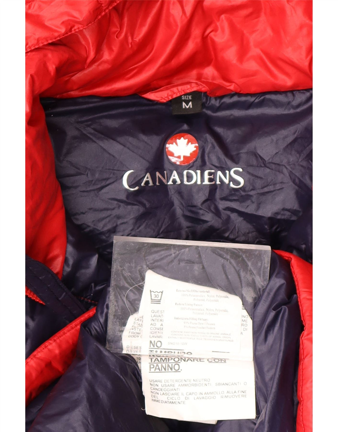 Jaqueta feminina acolchoada com capuz CANADIENS UK 14 Medium Red Colourblock